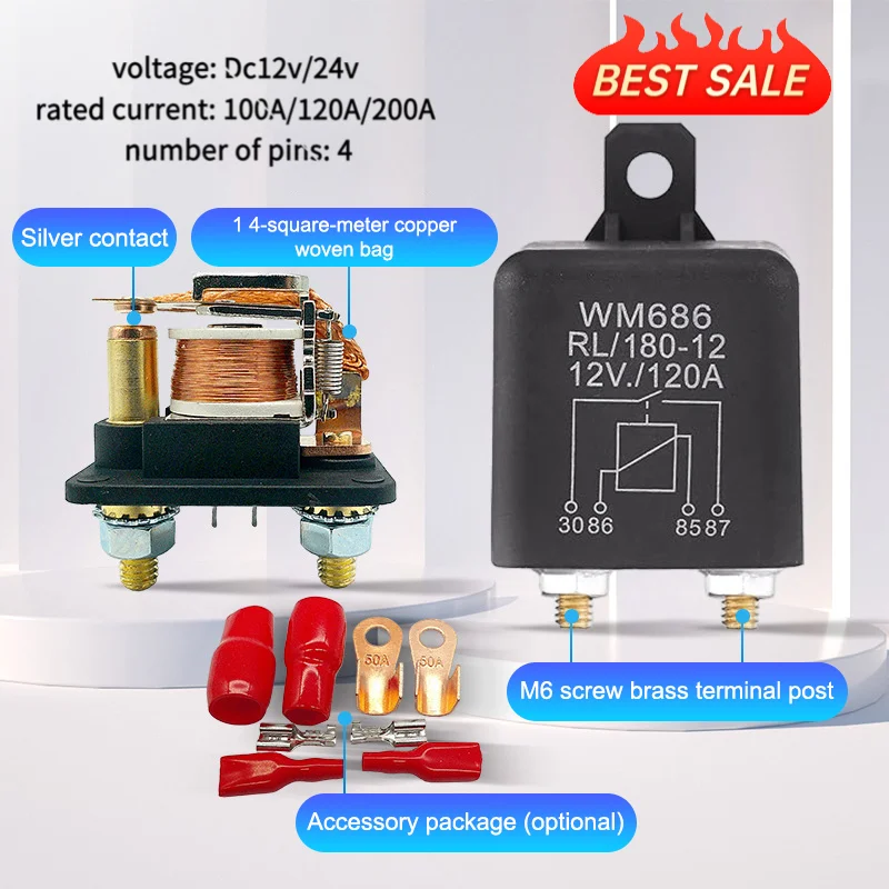 DC 12V 24V 100A 120A 200A WM686 Relay 4 Pin Normal Open Car Starter Relay For Battery ON/OFF Split Charge Relay Switch