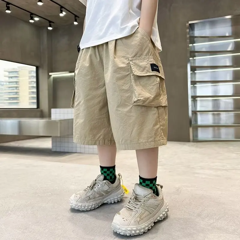 Ins Fashion Casual Harajuku Capris New Cargo Pants Pants Children\'s Summer Fashion Men\'s Leather Belt