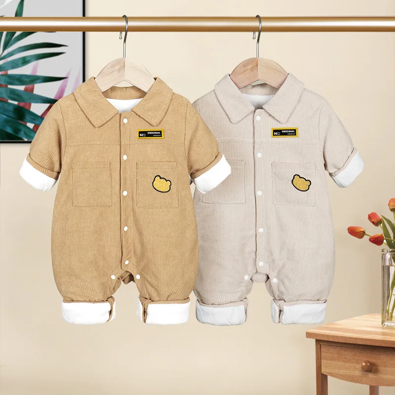 MILANCEL Baby Rompers Corduroy Thicken Jumpsuits Double Layered Boys Clothes Thicken Lining Outfit