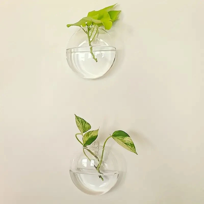 Wall-Mounted Glass Vase, Wall Hanging Hydroponic Glass Flowerpot, Transparent Half Globe Shape Glass Plant Container, Fish Tank