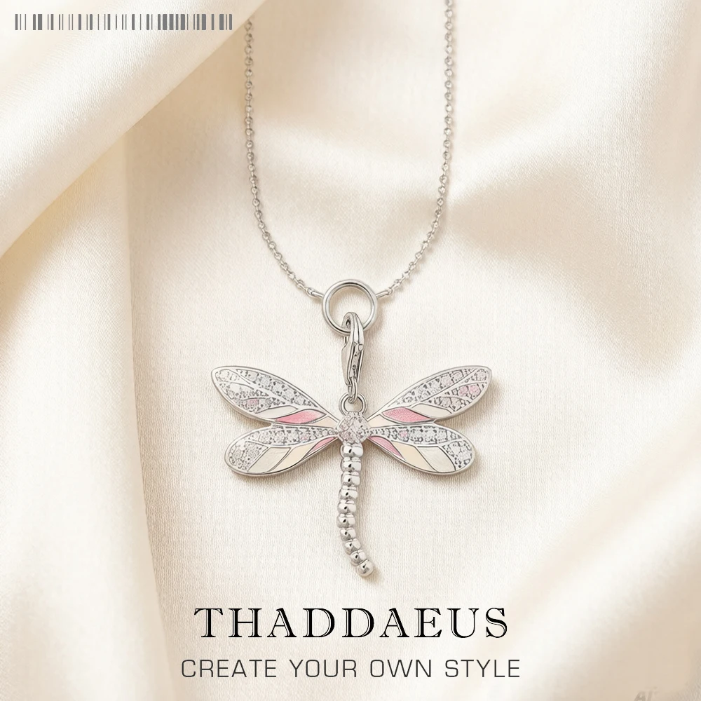

Charm Necklace Pink Dragonfly Winter Fashion Filigree New Jewelry Europe 925 Sterling Silver Gift For Women Girl