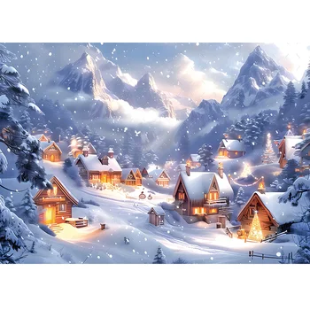 Rural Christmas and Winter Village Background, Snow Mountain Scene, Reusable Festival…