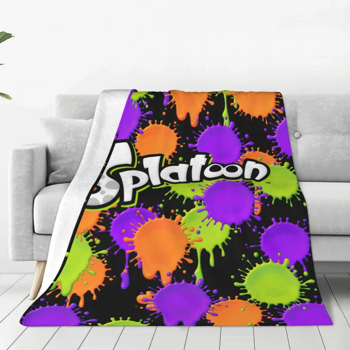 Splatoon Game Blanket Colorful Graffiti Wool Awesome Breathable Throw Blanket for Home Restaurant Decoration