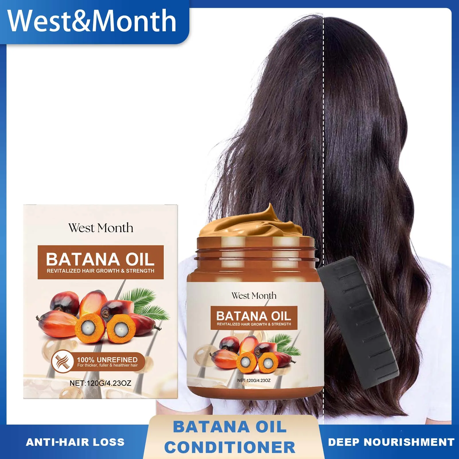 West Month Batana Oil Conditioner, natürliche Pflege, feuchtigkeitsspendend, verhindert Haarausfall und Haarbruch, verbessert die Haarqualität, weich, glatt