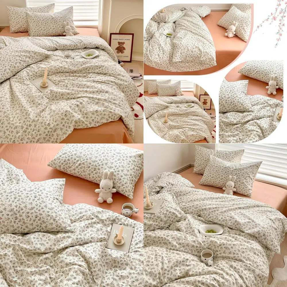 

Queen Size Bohemian Floral Duvet Set in Pink Vintage Style with Cotton Comforter Cover and Cottagecore Charm