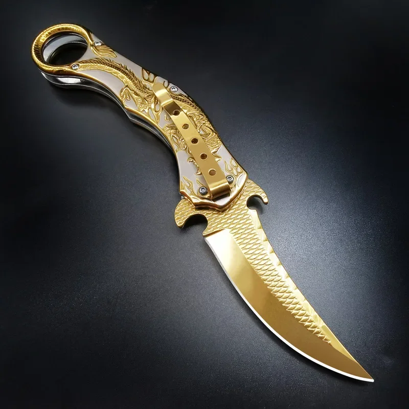 Creative Outdoor Rescue Folding Knife High Hardness Portable Self-Defense Survival Military Tactical Knife Golden Rescue Handle