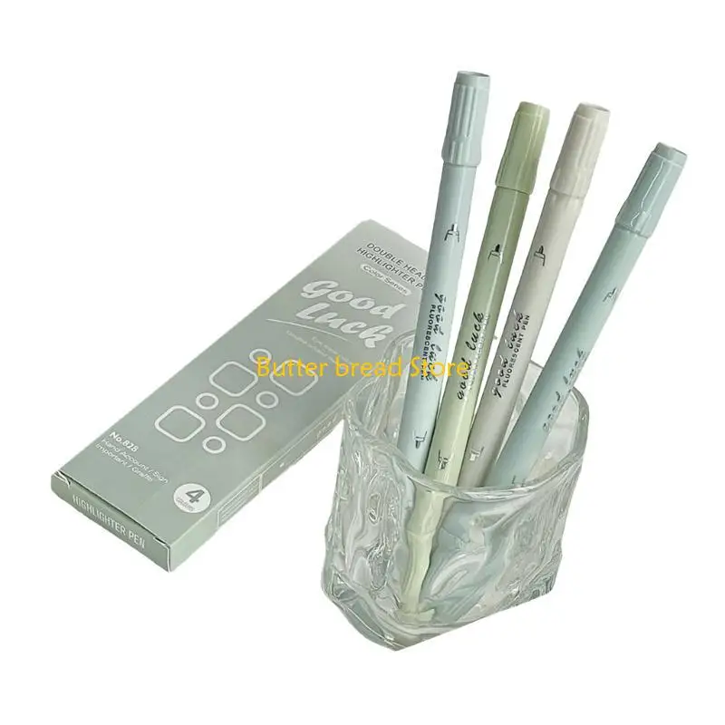 W89C 4 PCS Pena Highlighter Double Headed Highlighter Marker Untuk Menggambar