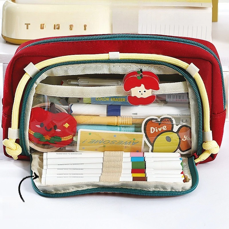 

Cartoon Puppy Large-capacity Retro Plaid Windowed Pencil Bag Unisex Cute High-value Dirt-resistant Stationery Bag