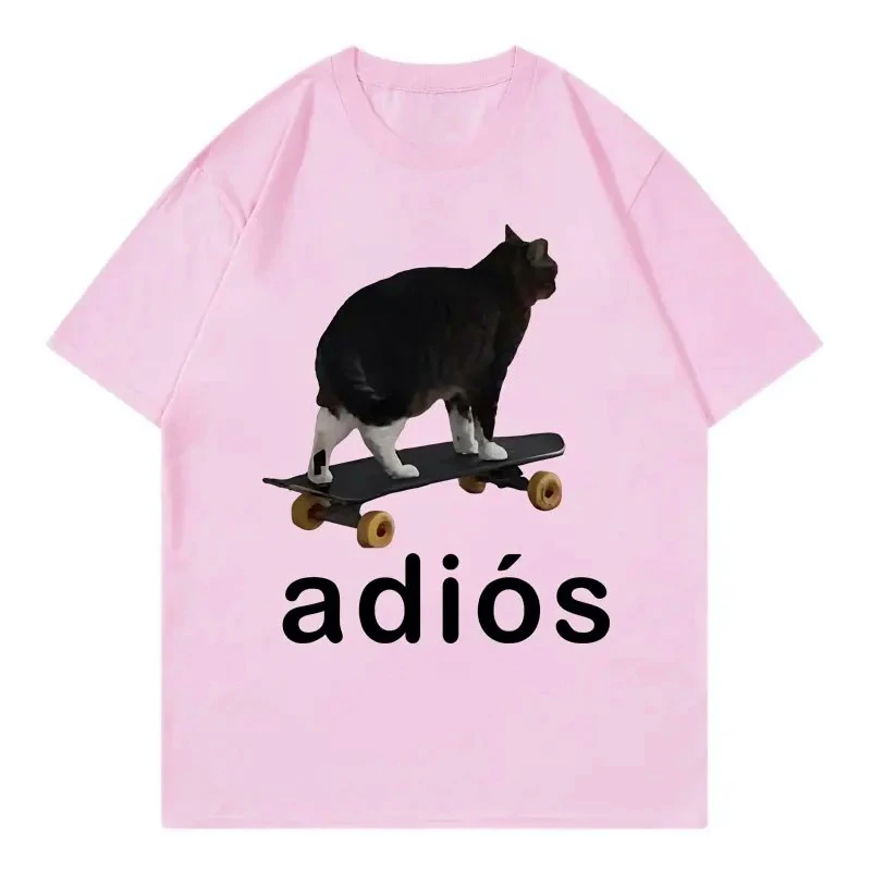 Adios مضحك القط ميمي الجرافيك تي شيرت شارع العليا موضة الاتجاه قصيرة الأكمام تي شيرت المرأة عادية الراحة تي شيرت ملابس حريمي