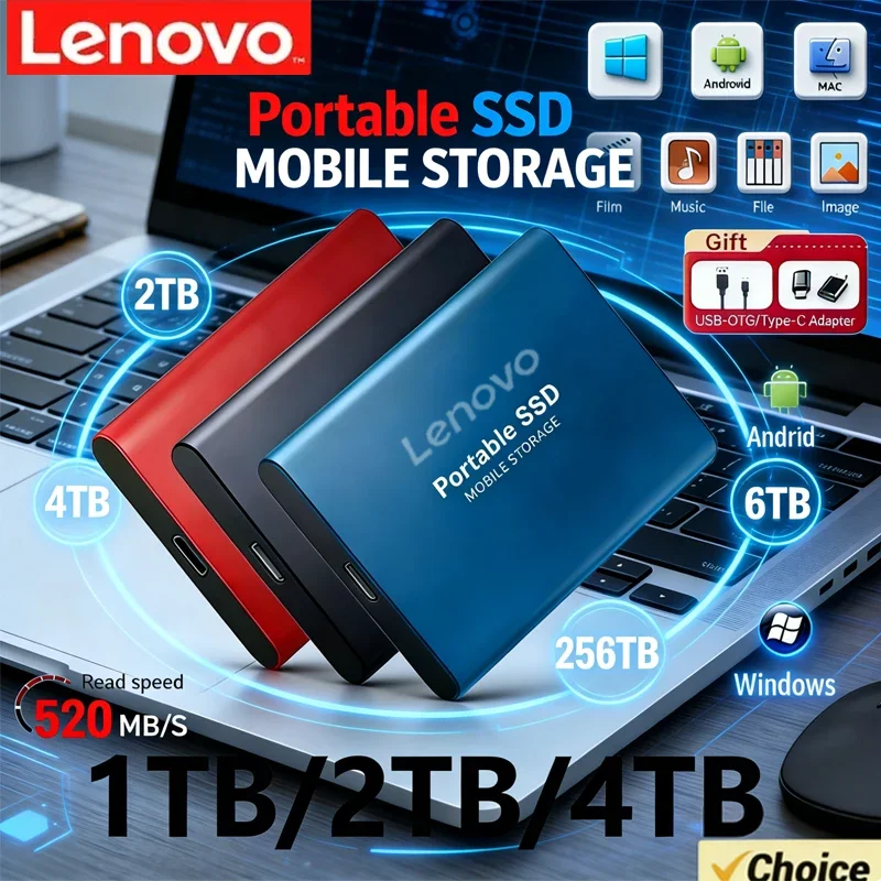 Lenovo 256TB SSD High-speed SSD USB 3.0 Enclosure Mobile Hard Drive Cases for SSD External Storage HDD Box With USB3.0 Cable ABS