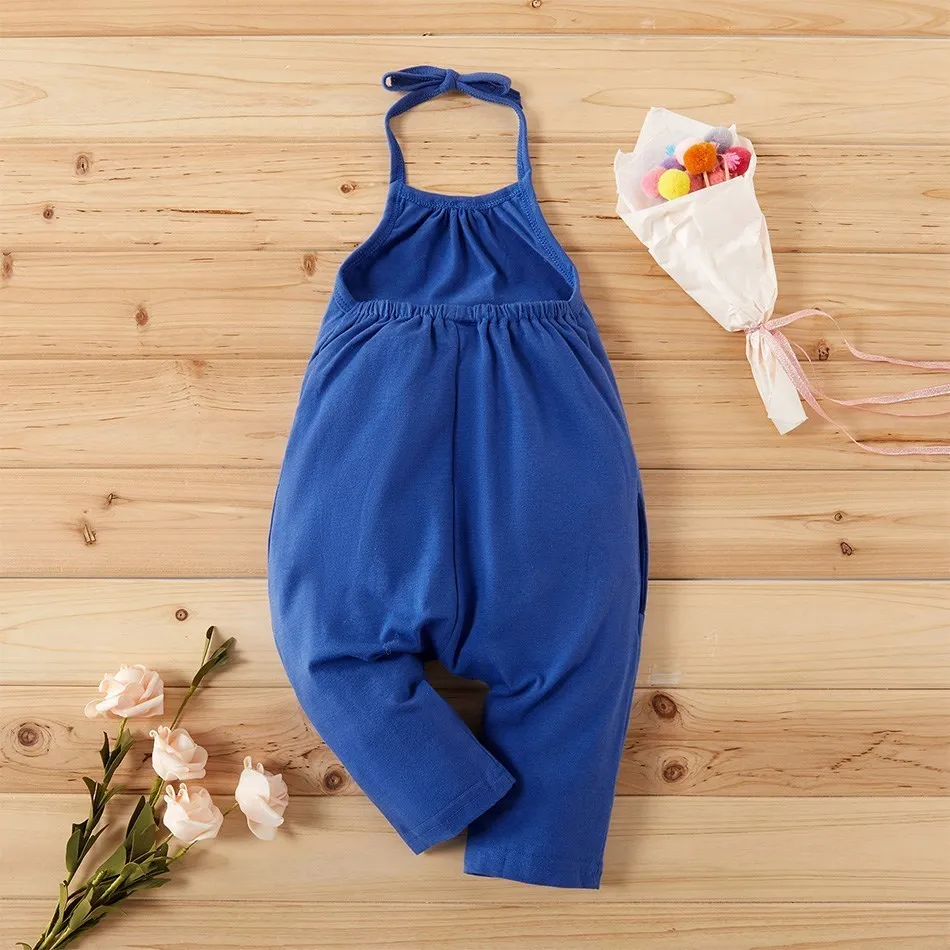 2024 Baby Romper Kids Backless Straps Clothes Girls Lace Up Jumpsuit Children Summer Harem Overalls Candy Color Fashion Trousers