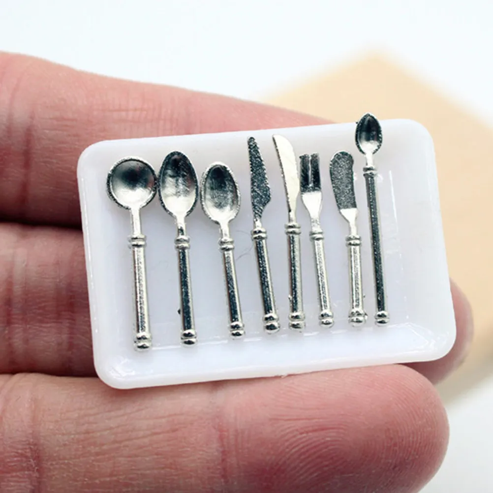 

Набор миниатюрной посуды для кукольного домика: реалистичные вилка, ложка, тарелка, миска, аксессуары для миниатюрного дома