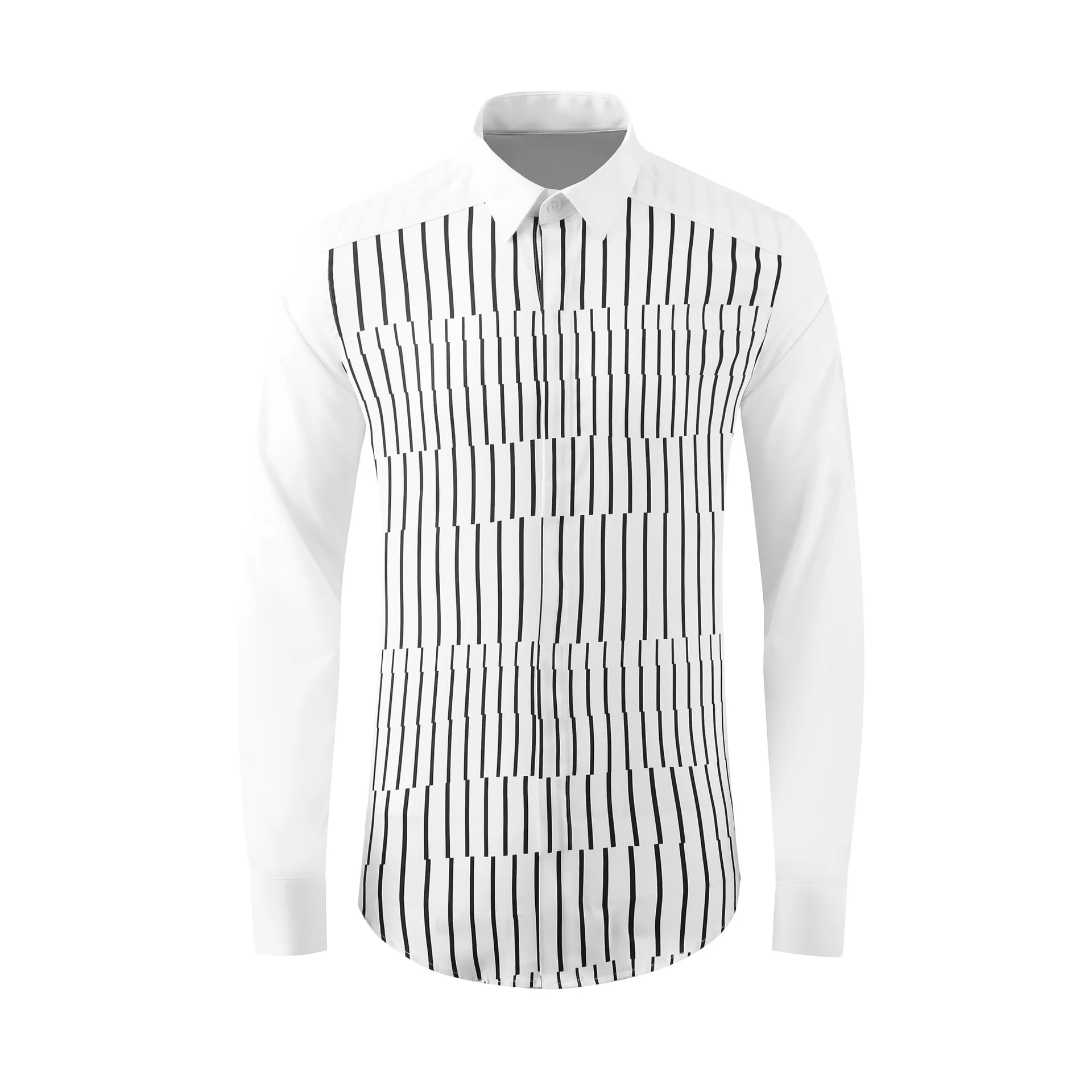 

Men's trendy brand line splicing slimming long sleeved shirt in stock