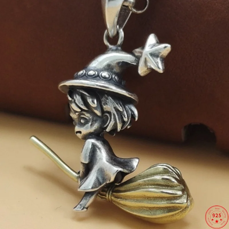 S925 Sterling Silver Charms Pendants for Women Men New Fashion Broom Witch Fairy Tales Jewelry