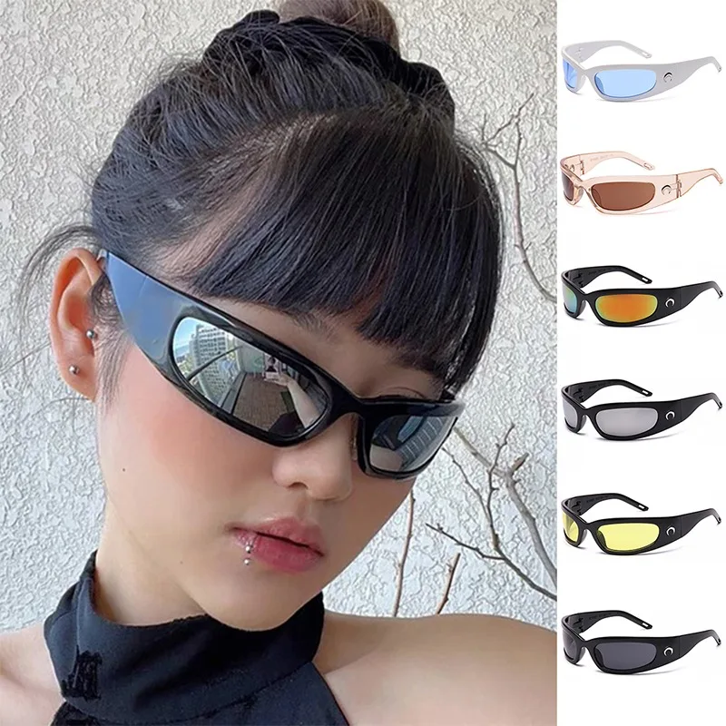 2022 New Moon Rectangular Sunglasses for Women Man Vintage Outdoor Cycling Sports Hip Hop Punk Sun Glasses UV400 Trend Female