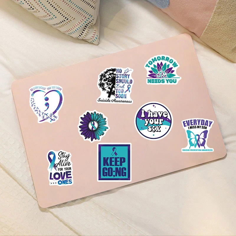 50pcs Anti Suicide Prevention Awareness Sticker For Laptop Scrapbook Luggage Box Water Bottle Mental Health Waterproof Stickers