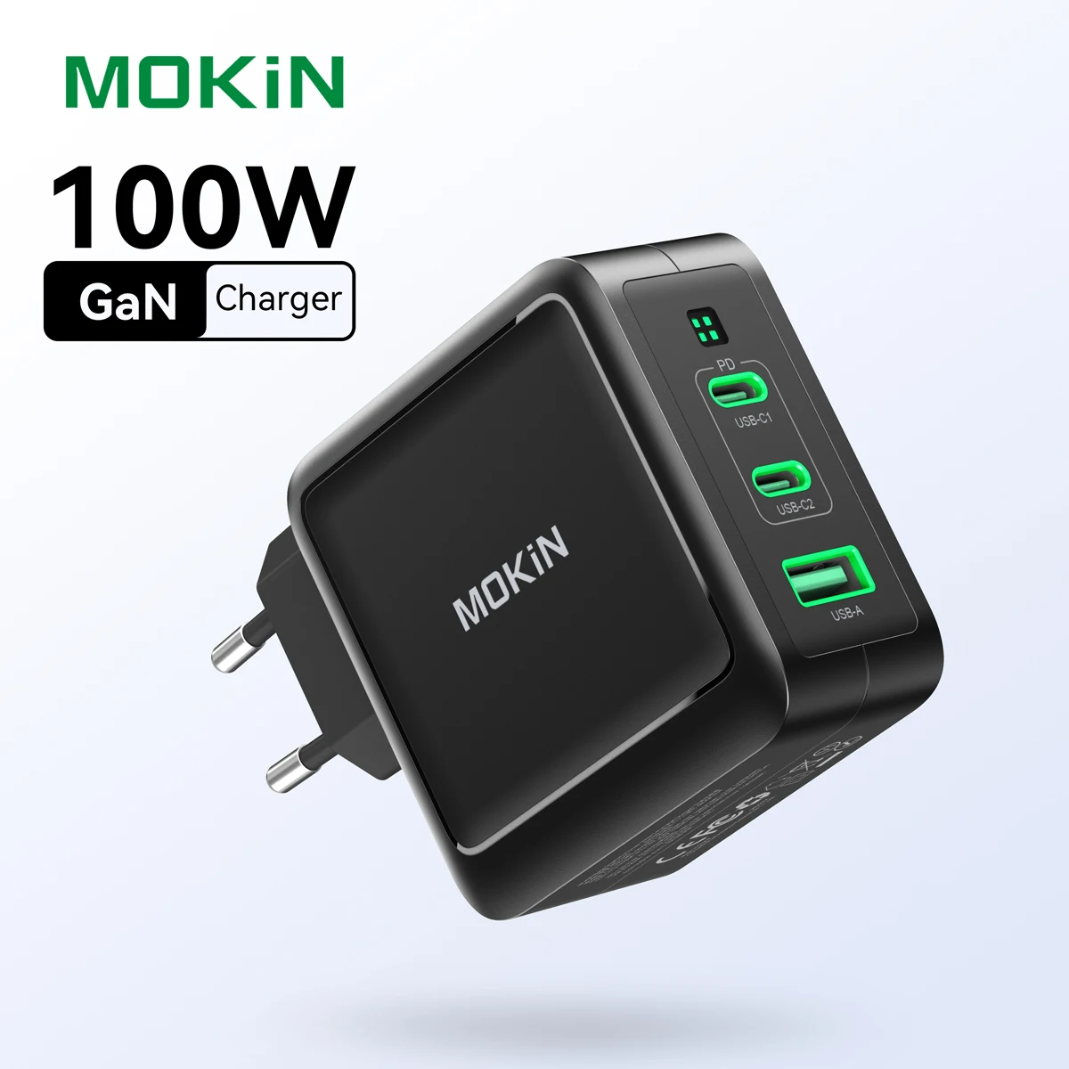 

MOKiN 100W GaN PD Charger Type C USB-C 3-Port Wall Charger Support PD QC PPS Portable Fast Charger for MacBook Pro iPhone 15