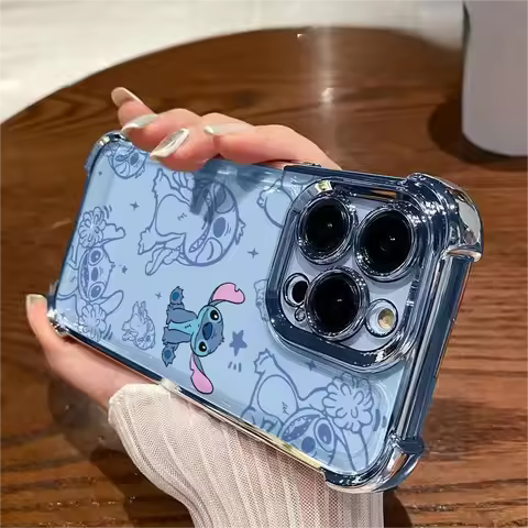 Cute Disneys Stitchs Plating Case for Samsung S25 S24 S23 S22 S21 S20 FE Note20 Plus Ultra 4G 5G Anti Fall Airbag Back Cover