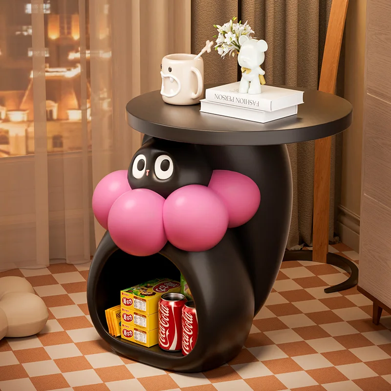 Cute Room Decor Cartoon Cat Statue Coffee Table Creative Sofa Side Table Floor Decoration Bedroom Bedside Table Storage Rack