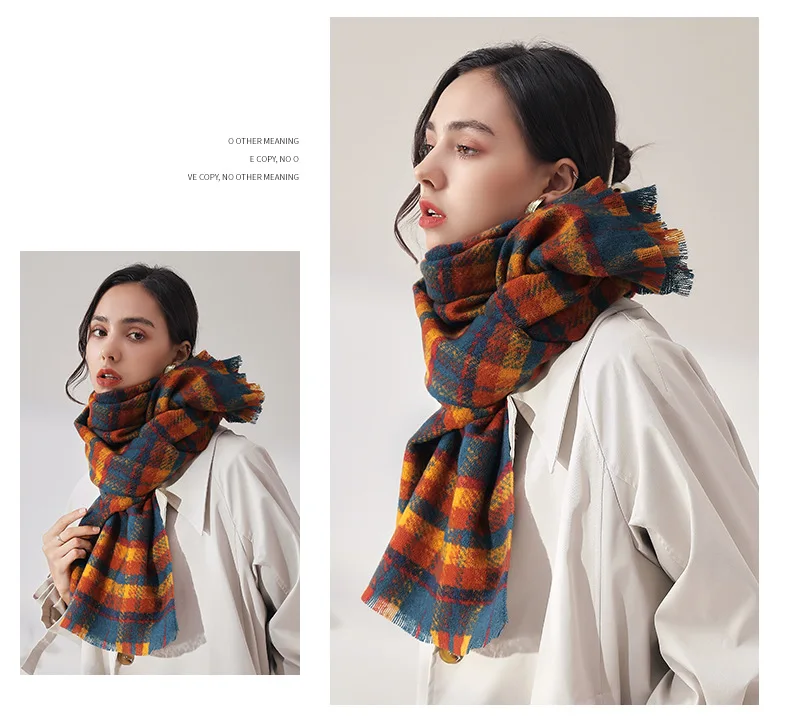 Warmer Winter-Schal aus Kaschmir-Imitat mit Karomuster, Dicker Damenschal für Herbst und Winter – Detail 9