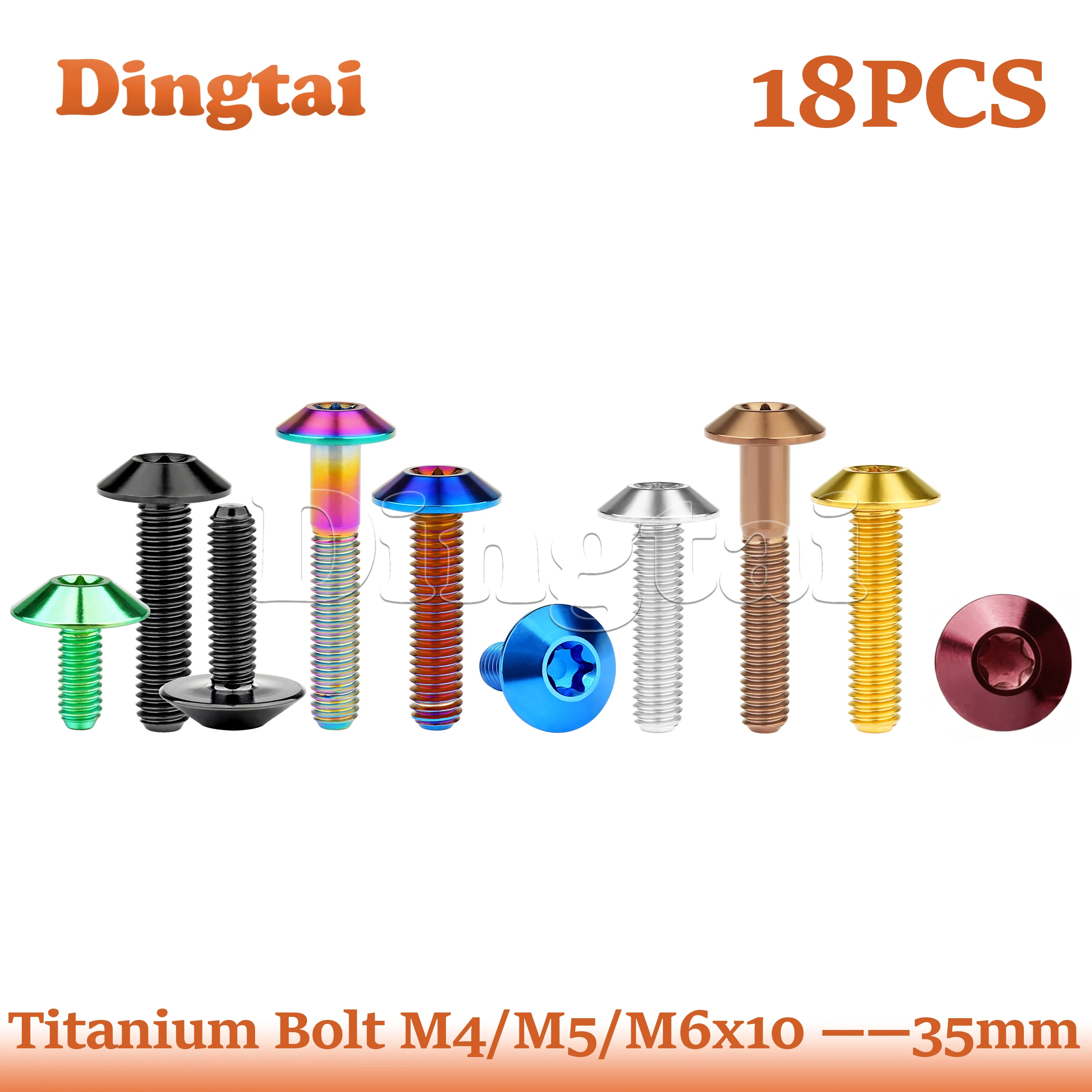 

Dingta Titanium Bolt 18PCS M4/M5/M6x10 -- 35mm Torx Head Screws Umbrella Torx Head Screws for Motorcycle Bicycle Disc Brake