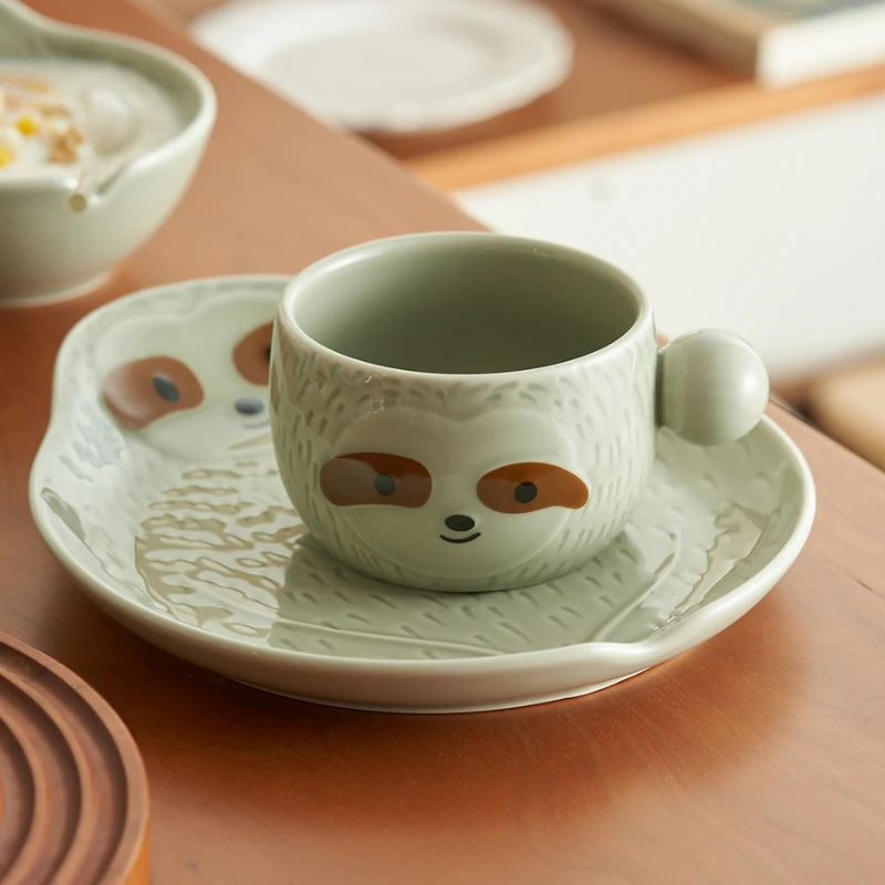 Creative Animal Ceramic Cups Coffee Cup Cute Sloths Afternoon Tea Cups Ceramic Bowl Household Latte Cups Plates and Cutlery Sets