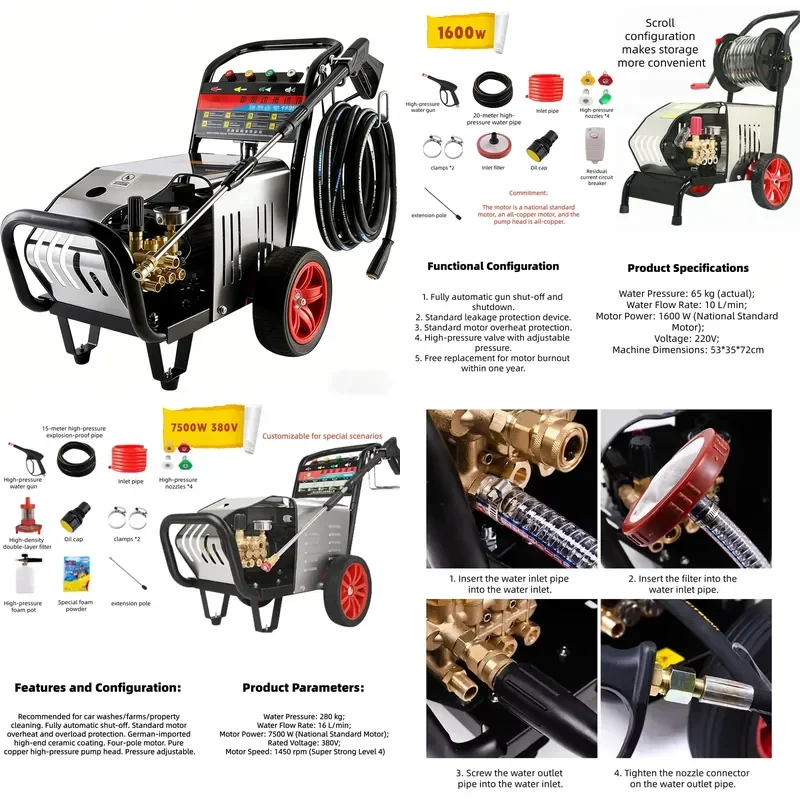 Commercial 220V Industrial High Pressure Washer Heavy Duty High Power Electric Cleaner for Auto Beauty and Garage Cleaning