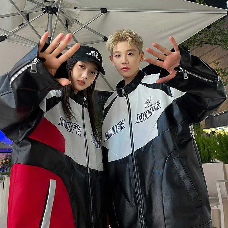 

Новая мужская кожаная мотоциклетная куртка-комбинезон для езды, осенне-зимняя, ветрозащитная, с вышивкой, модная, в стиле колор-блок