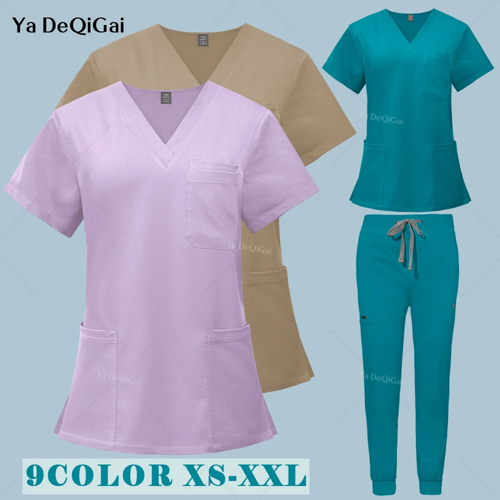 

High-end Elasticity Medical Uniform Clinical Scrub Set Hospital Surgical Gowns Short Sleeve Top Pocket Pants Nursing Accessories