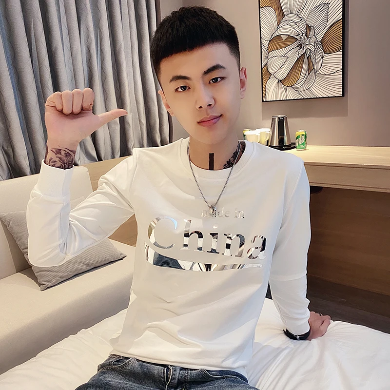 

Spring Autumn Slim Fit Men's Casual Sweatirt Small Size Extra Small Size Youthful ular Cotton round Ne Logo Design