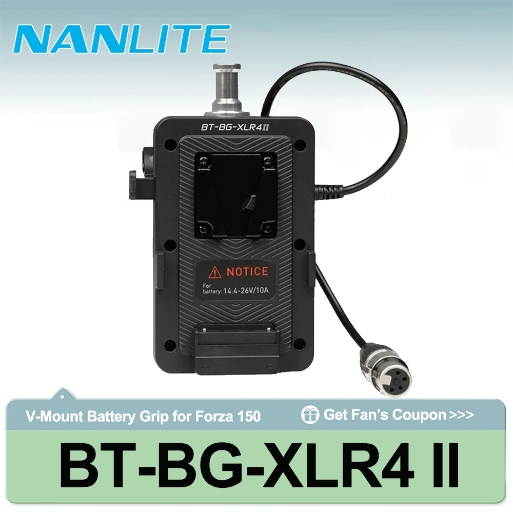 

Nanlite BT-BG-XLR4 II V-Mount Battery Grip for Forza 150 Forza 150B FC-120B Support Handheld or Mounted on the Light Stand