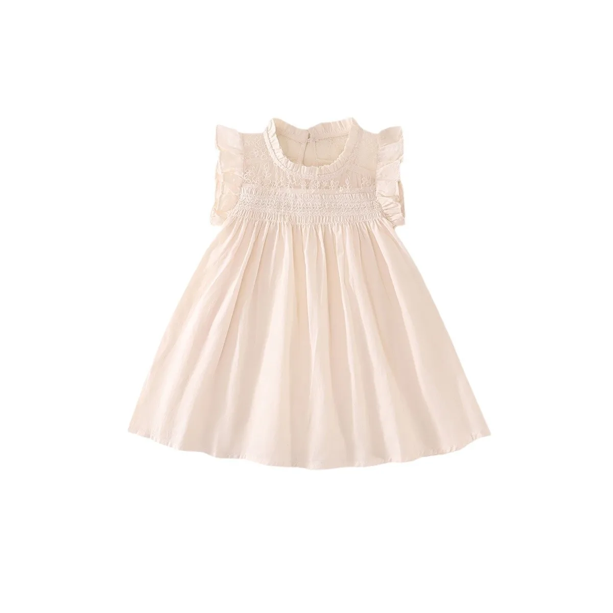 Girl's Little Flying Sleeve Mushroom Edge Dress Summer New Style Children's French Pulling Princess Skirt One Piece