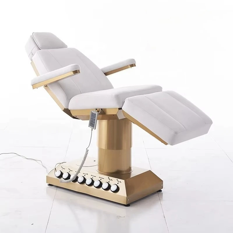 

Facial Bed Beauty Salon Furniture 4 Motors Electric Eyelashes Extension Bed Gold Base Electric Massage Tables for Sale