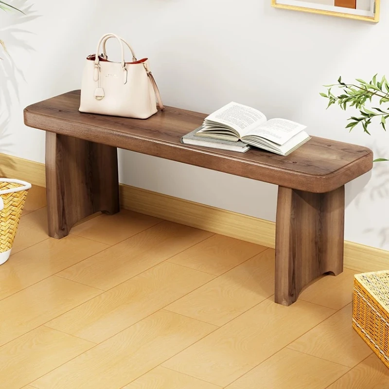 ‌Solid Wood Entryway Bench - Multi-Purpose Stool for Living Room, Sofa Side Table & Shoe Storage, Rustic Home Decor image 5