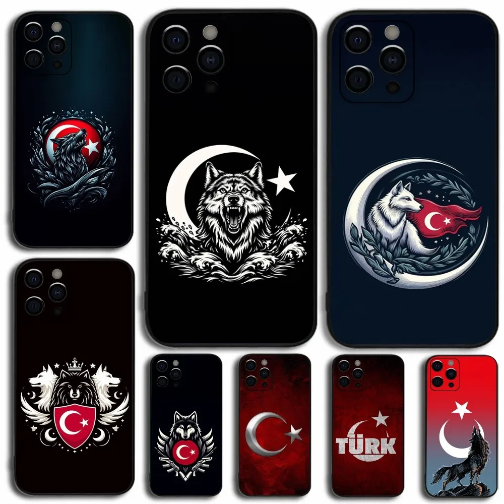 

Turk Wolf Turkey Flag Phone Case For Apple iPhone 15,14,13,12,11,Pro,X,XS,Max,XR,Plus,Mini Soft Black Cover