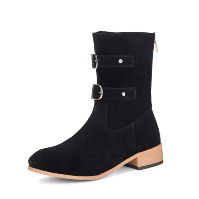 

New autumn and winter Metal buckle low heel 35-43 low heel suede low cut women's boots