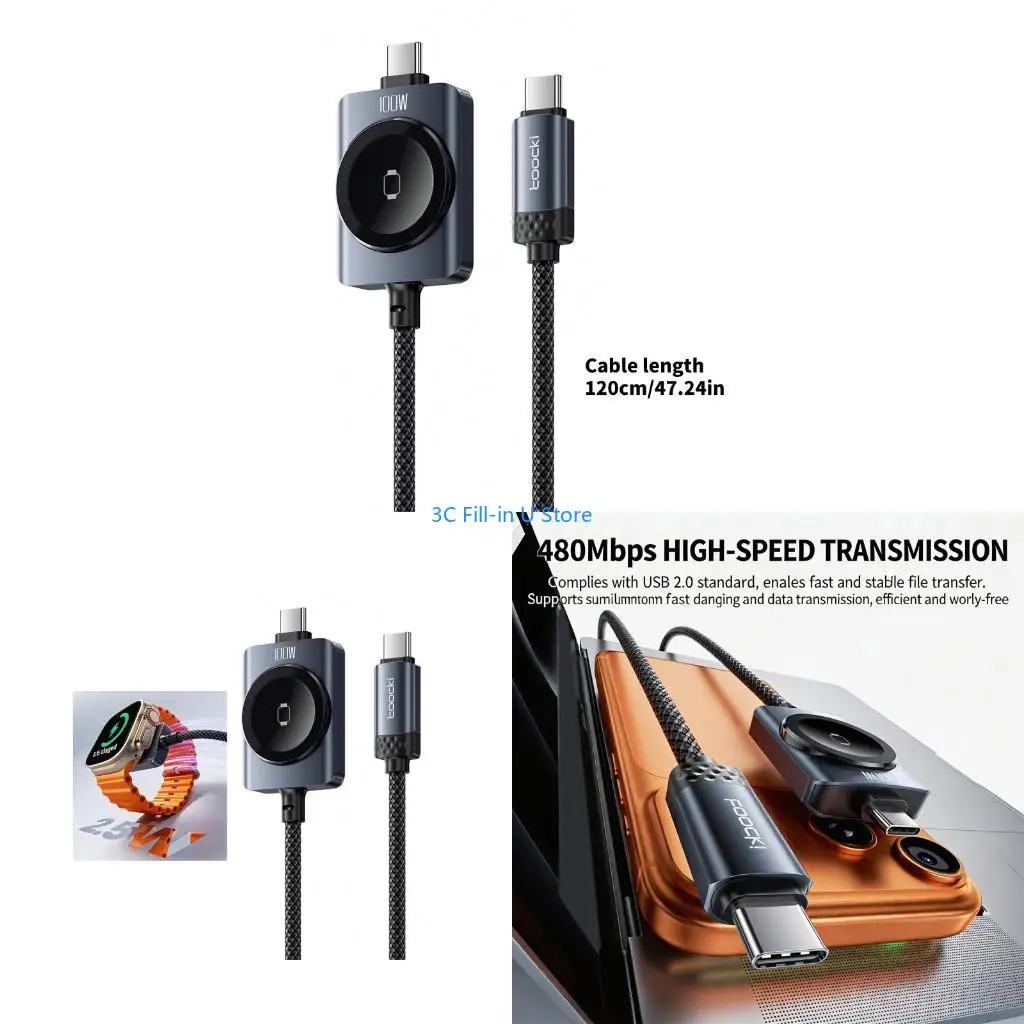 G8TA Braided 2-in-1 USB C Charging Cable Cord for Watch Charging and File Transfer