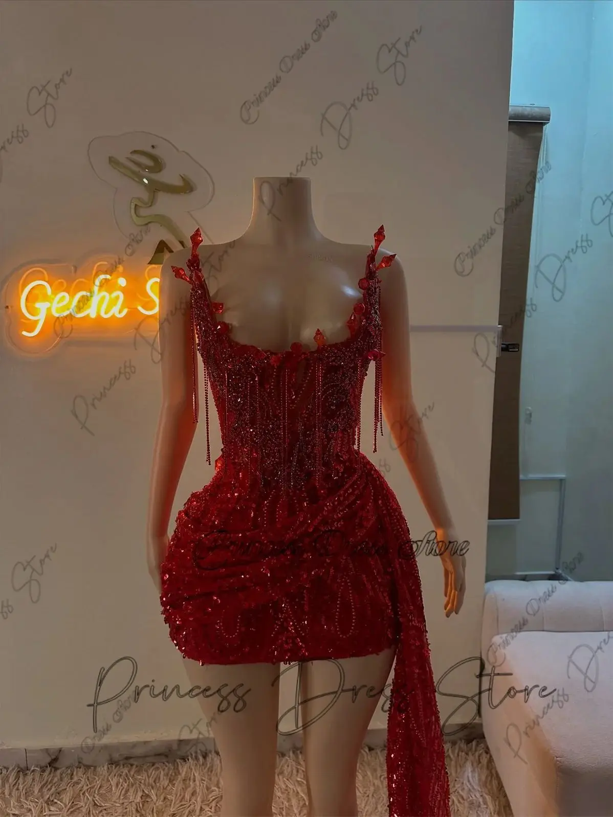 

Sexy Crystal Beaded See Through Birthday Party Dresses For African Girls Mini Cocktail Dress Backless Prom Gowns Customized