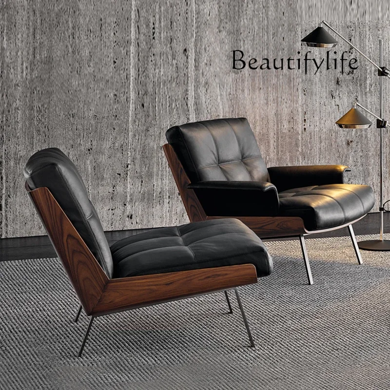 0 Italian Minimalist Solid Wood Leisure Chair Designer Living Room Office Arm Chair Light Luxury With Armrest