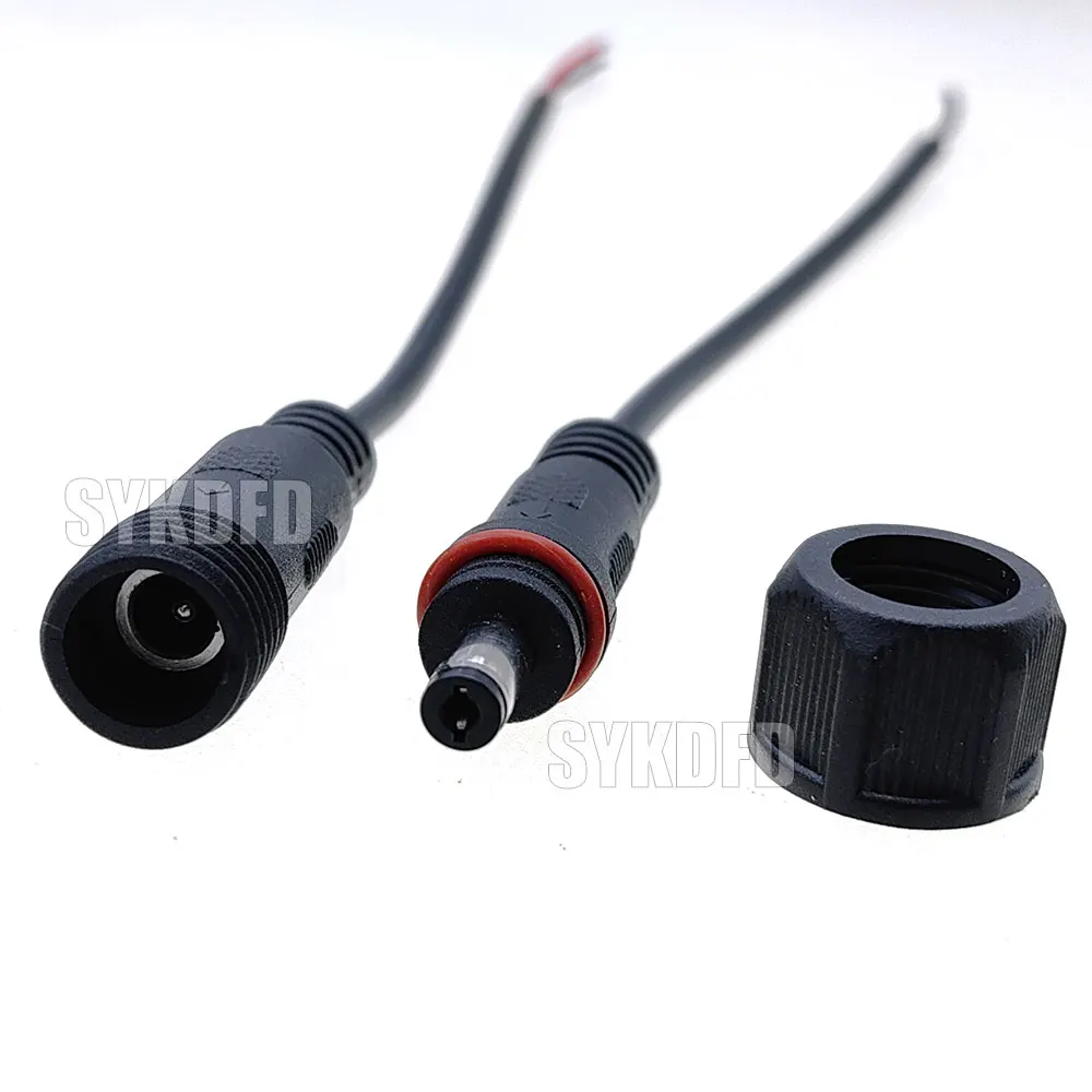 12V DC Power Plug 5.5*2.1mm 2Pin Waterproof Connector Male Female Terminal Butt Joint Monitoring Line Extension Cord IP67