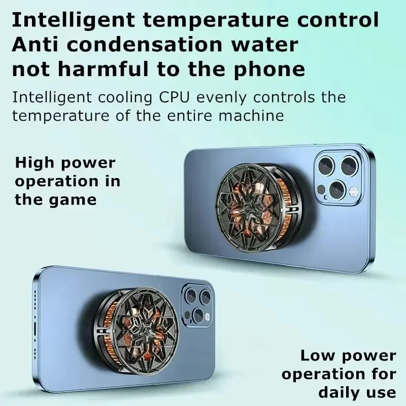 N6 ABS+Alloy Mobile Phone Semiconductor Magnetic/ Back-clip 2 in 1 10W Cooling Fan Radiator for iPhone Android PUBG Game Cooler