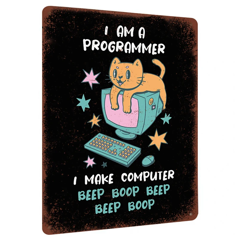 I Am A Programmer Cat Metal Tin Sign Funny Computer Geek Decorative Wall Art For Home Office