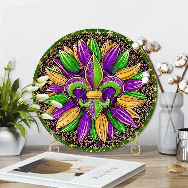 Metallschild Fleur De Lis Mardi Gras Kranzschild Runder Kranz Türdekoration Kreationen Wanddekoration Bauernhausdekoration Raumdekoration