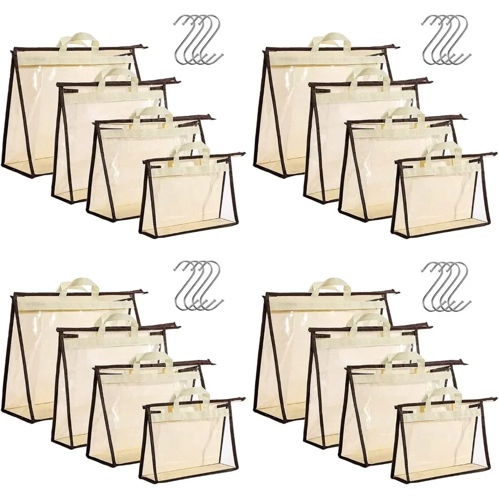 

Clear Hanging Purse Storage Set with Zipper Handle Anti Dust Cover 4 Sizes Includes S Hooks