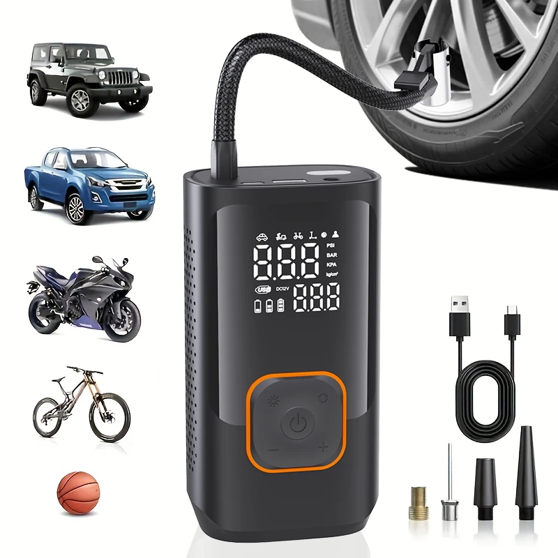 YIJU Portable Tire Air Rechargeable Electric Inflator For Car Bicycle Digital Air Compressor For Motorcycle Bicycle AUTO Tyre