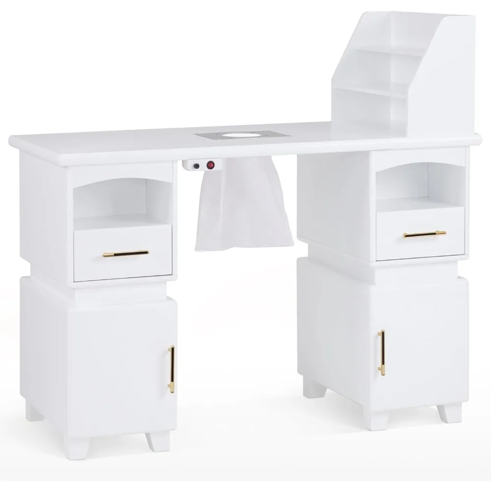 

Professional Nail Station Desk Manicure Table with Electric Dust Collector, Nail Makeup Desk with Shelves, Storage Beauty Salon