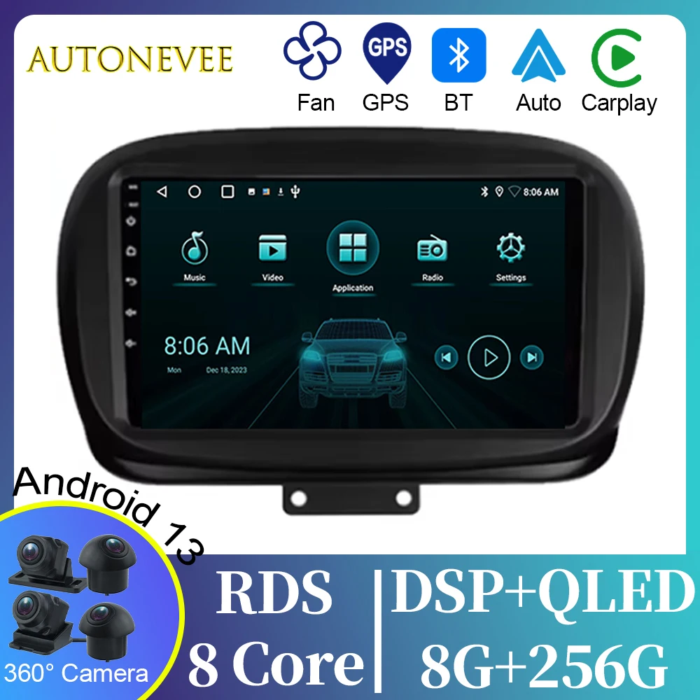 

Head unit head For Fiat 500X 2014-2020 Video Player Android Auto Car Radio GPS Navigation Multimedia Stereo Carplay No 2din DVD