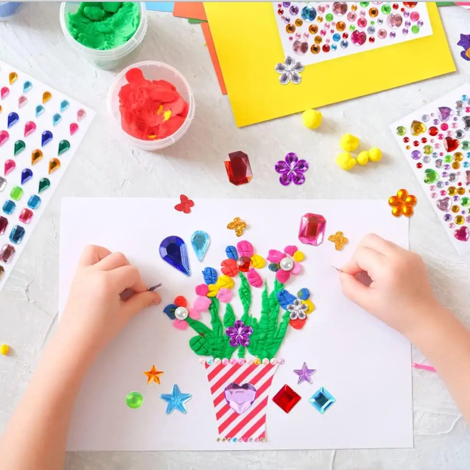 2742pcs Gem Stickers Jewels for Crafts Self-Adhesive Rhinestone Jewel Stickers, Stick on Gems Rhinestones for Crafts, Acrylic Bl