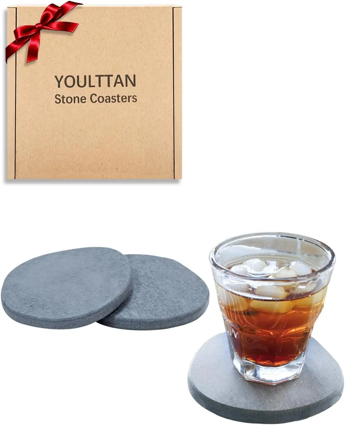 

Coasters, 2pc Set – 3.9x3.9, Quick-Dry, Absorbent, Heat-Resistant, Modern Stone Design, Dark Gray, Irregular