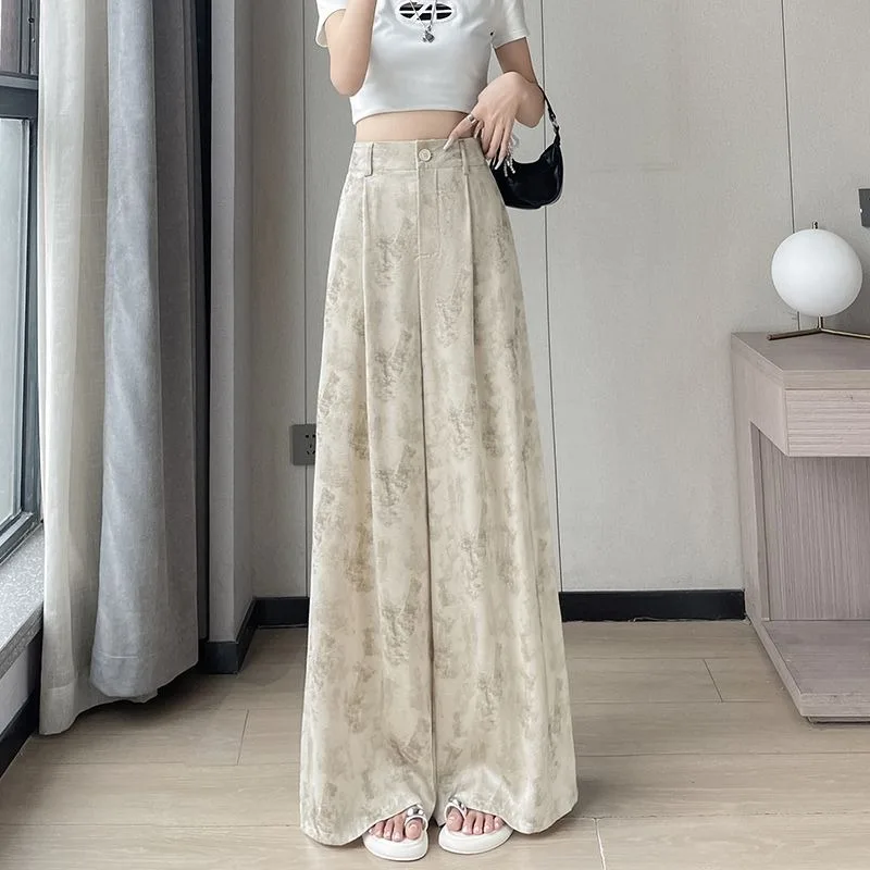 

Женские широкие брюки из ледяного шелка, новинка 2025 года, свободные брюки с завышенной талией